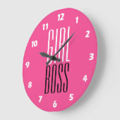 ボスカスタムブランドガールホワイトブラックホットピンク ラージ壁時計 (傾斜)
