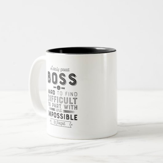 ボスギフト真の素晴らしボスは見つける懸命 ツートーンマグカップ (正面左)
