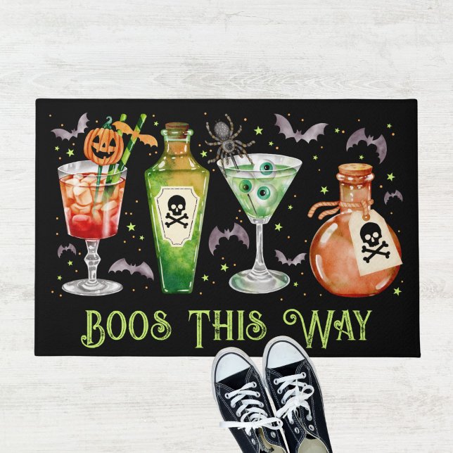 ボスザハローウィーンカクテルパーティー ドアマット (Boos This Way Halloween Cocktail Party Doormat)