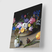 ボスシャエルトフラワースチルライフ虫オランダアート スクエア壁時計 (傾斜)