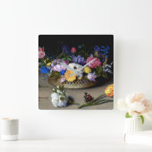 ボスシャエルトフラワースチルライフ虫オランダアート スクエア壁時計 (ホーム)