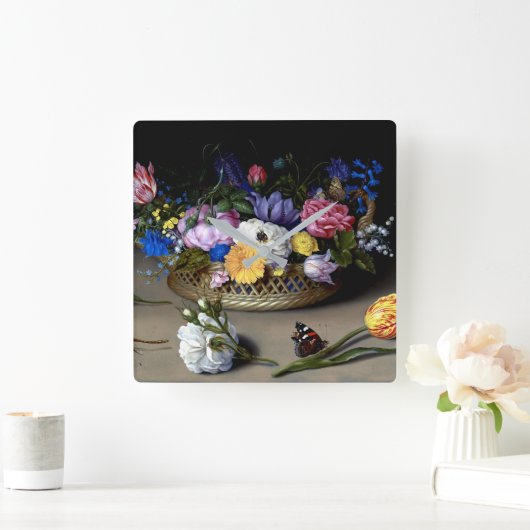 ボスシャエルトフラワースチルライフ虫オランダアート スクエア壁時計 (ホーム)