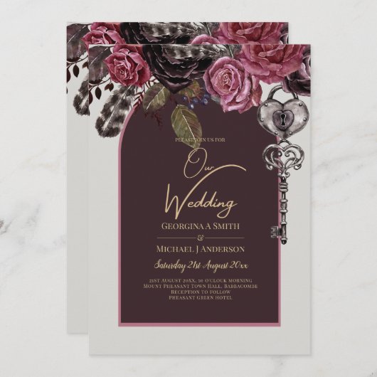 ボスティックバラブルゴーニュ秋の結婚式 招待状 (正面/裏面)