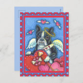 ボストお洒落ンテリアかわいい犬のバレンタイン シーズンポストカード (正面/裏面)