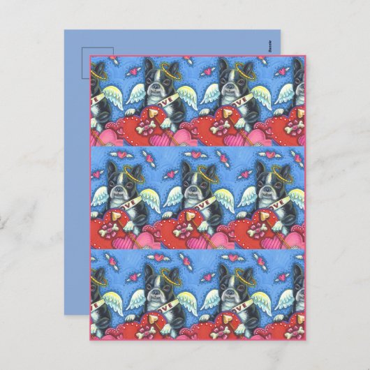 ボストお洒落ンテリアかわいい犬のバレンタイン シーズンポストカード (正面/裏面)