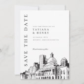 ボストエレガントンモダン・スケッチ結婚式の日付の保存 招待状 (正面)