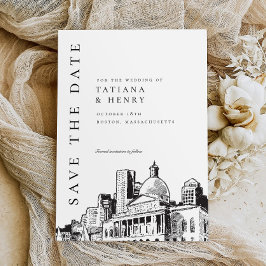 ボストエレガントンモダン・スケッチ結婚式の日付の保存 招待状