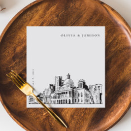 ボストエレガントンモダン・スケッチ・ニューイングランド結婚ズ スタンダードカクテルナプキン