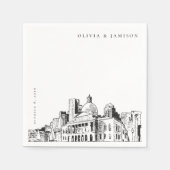 ボストエレガントンモダン・スケッチ・ニューイングランド結婚ズ スタンダードカクテルナプキン (正面)