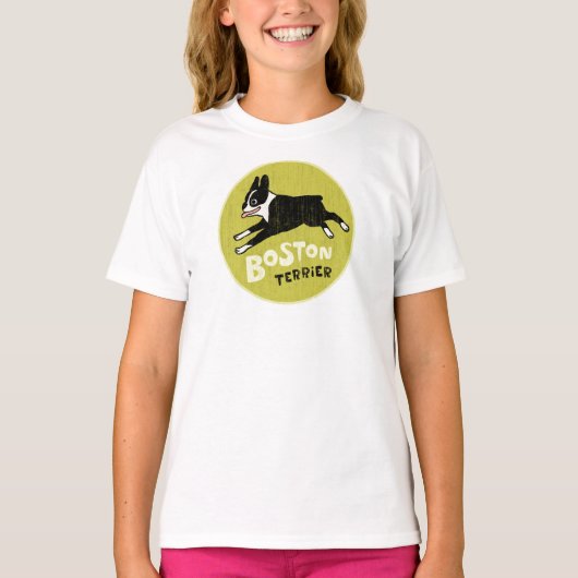 ボストクールンテリアヴィンテージスタイルかわいいペットドッグ Tシャツ (正面)