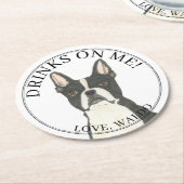 ボストパーソナライズされたンテリア結婚ドッグ ラウンドペーパーコースター (アングル)