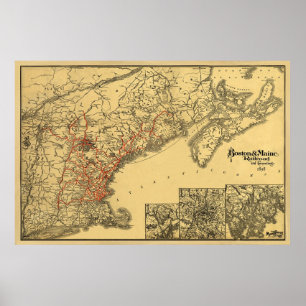 ボストンおよびメインの鉄道地図1898年 ポスター