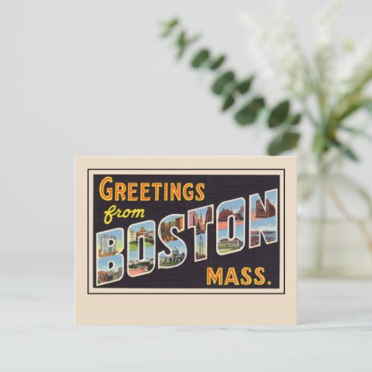 ボストンからの挨拶Mass Large Letterヴィンテージ ポストカード (スタンド正面)