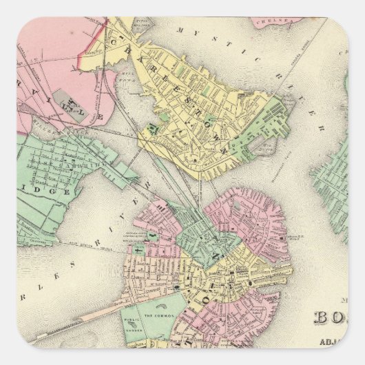 ボストンと隣接都市の地図 スクエアシール (正面)