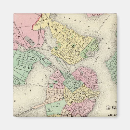 ボストンと隣接都市の地図 マグネット (正面)