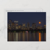 ボストンのスカイラインと9月の満月 ポストカード (正面/裏面)