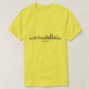 ボストンのスカイラインの詳細な線画 都市のランドマーク Tシャツ