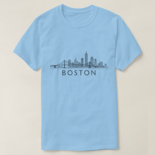 ボストンのスカイラインの詳細な線画 都市のランドマーク Tシャツ