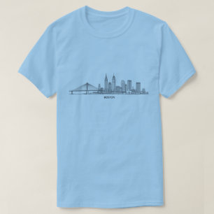 ボストンのスカイラインの詳細な線画   都市のランドマーク Tシャツ