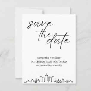 ボストンのスカイライン ミニマリスト Save The Date 招待状