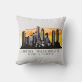 ボストンのスカイライン 緯度と経度 クッション (正面)