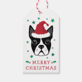 ボストンのテリアサンタハットメリークリスマストゥーズ ギフトタグ (正面)