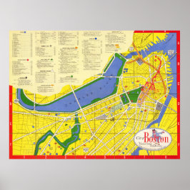 ボストンのヴィンテージ絵画風カラフル詳細地図 ポスター