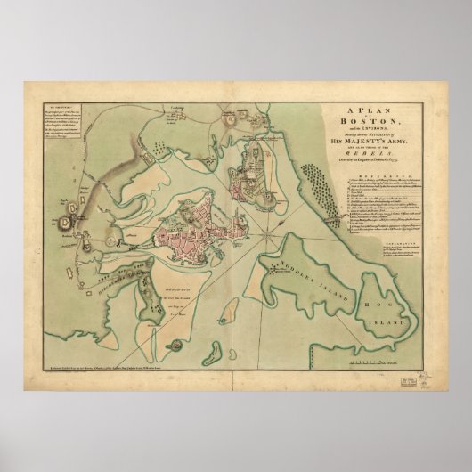 ボストンの地図描、英国陸軍、1776年 ポスター (正面)
