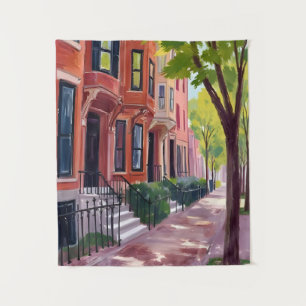 ボストンの夏   マサチューセッツ州のブラウンストーンの絵画 タペストリー