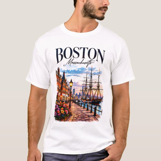 ボストンの歴史的スカイライン Tシャツ (正面)