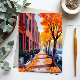 ボストンの秋 紅葉 水彩画 ポストカード