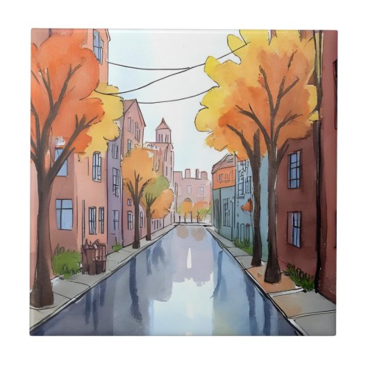 ボストンの雨の日 | 水彩画 MA アート タイル (正面)