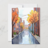 ボストンの雨の日 | 水彩画 MA トラベル カード (正面)
