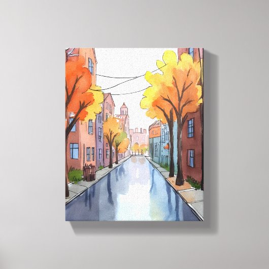 ボストンの雨の日 | 水彩画 MA 絵画 キャンバスプリント (正面)