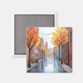 ボストンの雨の日 | 水彩MAトラベル マグネット (正面/裏面)