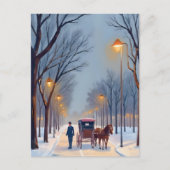 ボストンの雪景色 ビンテージ 水彩画 シーズンポストカード (正面)