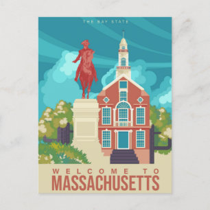ボストンへようこそMassachusetts Vintage Travel ポストカード