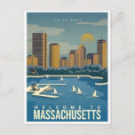 ボストンへようこそMassachusetts Vintage Travel ポストカード<br><div class="desc">ヴィンテージ，レトロ，旅行，モダン水の色，クラシック，ボストン，マサチューセッツ州，ようこそ，からの挨拶，</div>