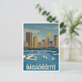 ボストンへようこそMassachusetts Vintage Travel ポストカード (スタンド正面)