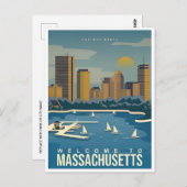 ボストンへようこそMassachusetts Vintage Travel ポストカード (正面/裏面)