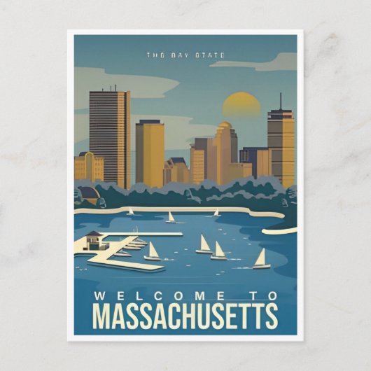 ボストンへようこそMassachusetts Vintage Travel ポストカード (正面)