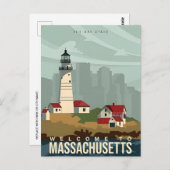 ボストンへようこそMassachusetts Vintage Travel ポストカード (正面/裏面)