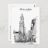 ボストンへようこそMassachusetts Vintage Travel ポストカード (正面/裏面)