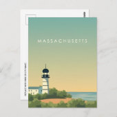 ボストンへようこそMassachusetts Vintage Travel ポストカード (正面/裏面)