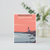 ボストンへようこそMassachusetts Vintage Travel ポストカード (スタンド正面)