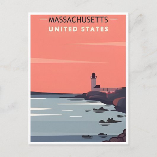 ボストンへようこそMassachusetts Vintage Travel ポストカード (正面)