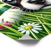 ボストンよくはしゃぐテリアパピーとグリーンボウ ポスター (角)