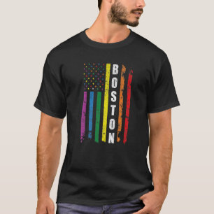 ボストンアメリカ国旗レインボーゲイLGBTプライドモン Tシャツ