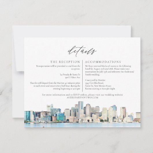 ボストンウォーターカラースカイライン旅行詳細カード 招待状 (正面)