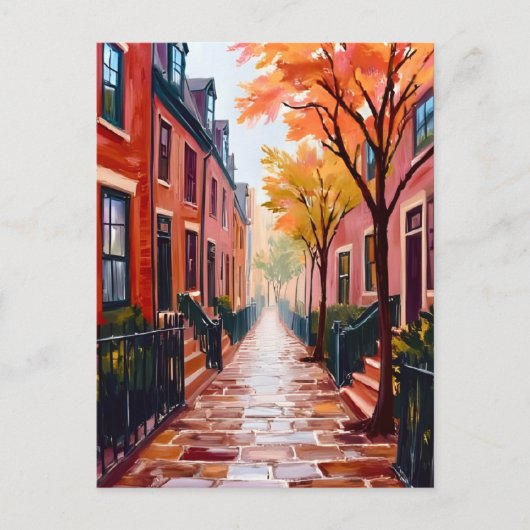 ボストンオータムウォーターカラービーコンヒルマサチューセッツ ポストカード (正面)